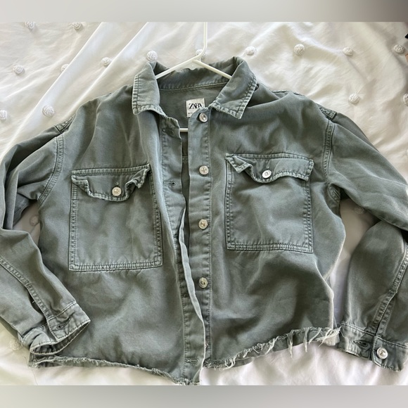 Zara Army Green Jean Jacket - Picture 1 of 5